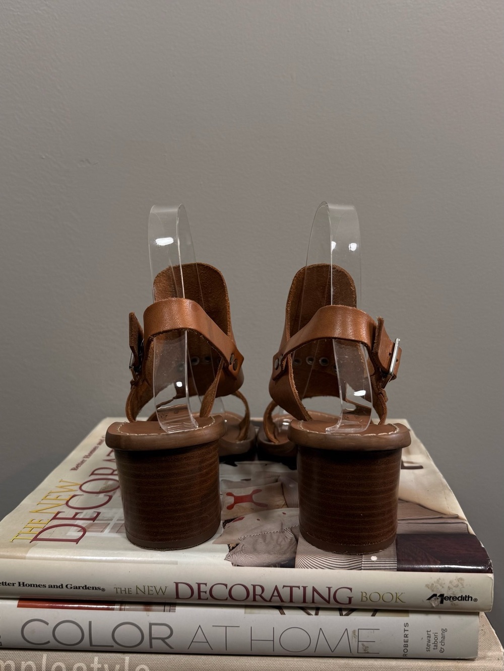 Tan Leather Open-Toe Block Heel Sandals - Stylish Slingback - Picture 9 of 16